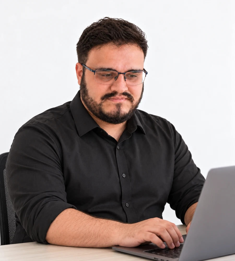 Samuel Albuquerque trabalhando no notebook